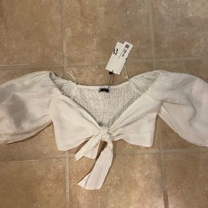 Zara white linen crop top